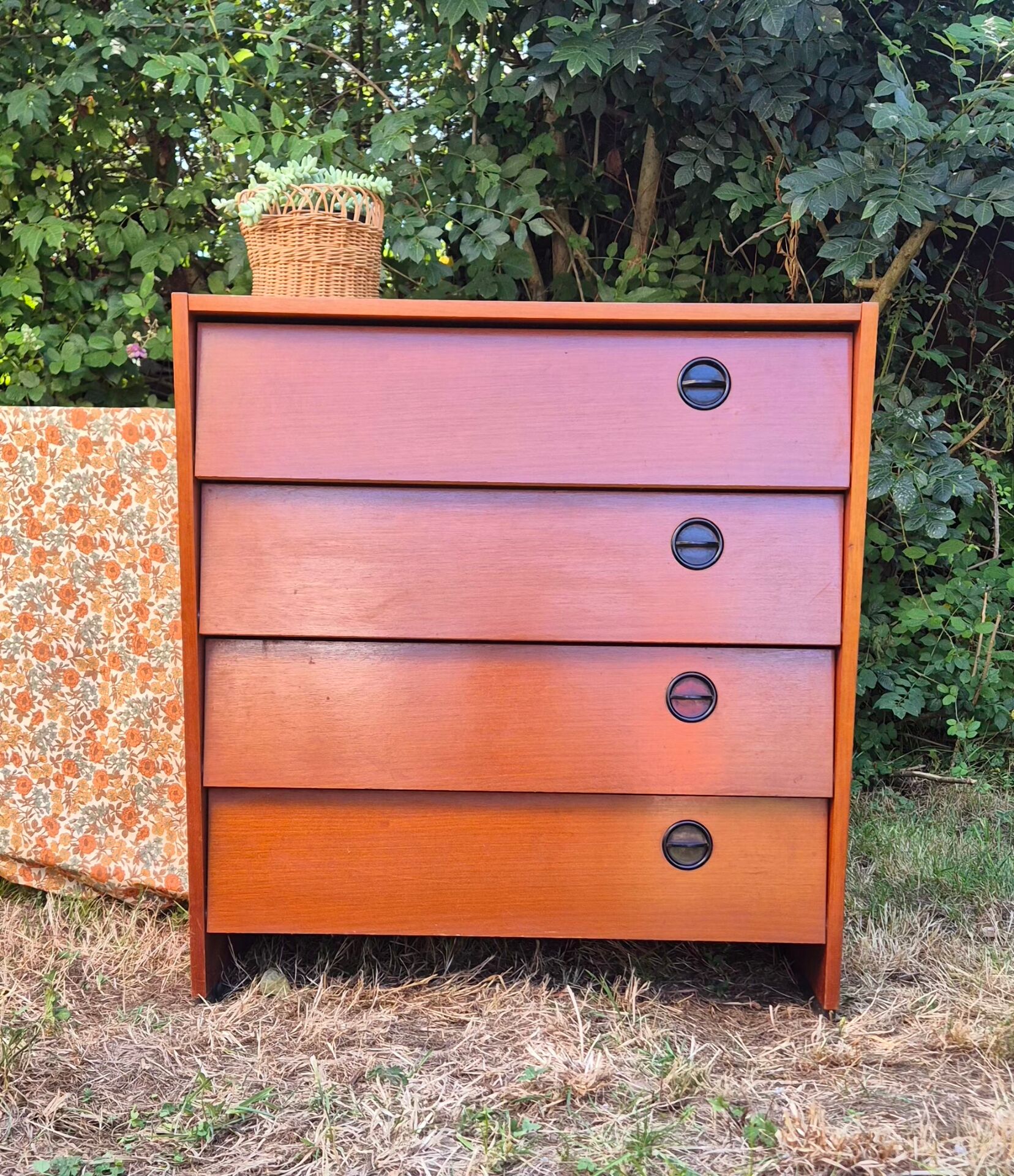 Commode rangement chaussures petit meuble à clapet vintage placage boi