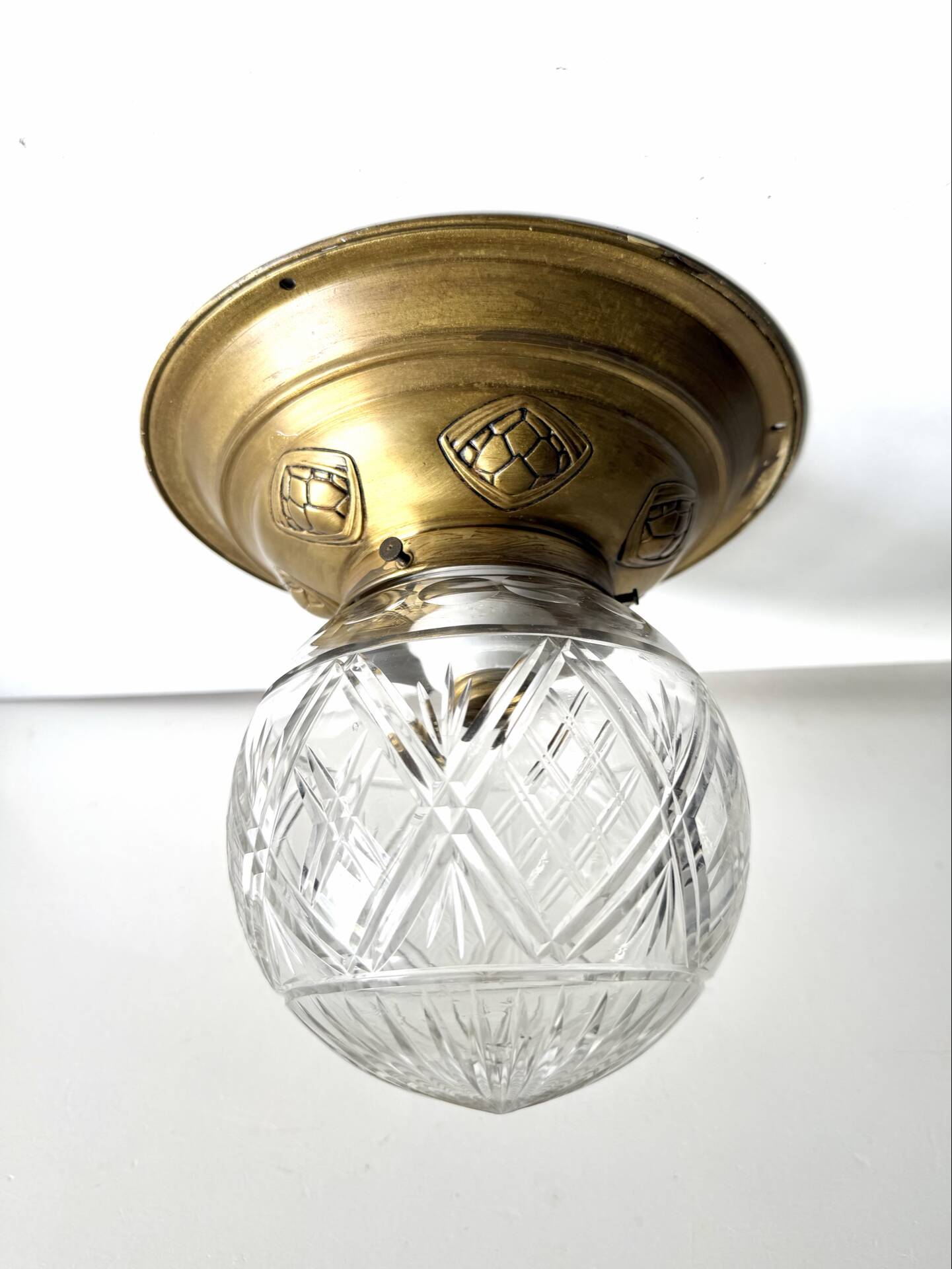 Scandinavian Art Deco Ceiling Lamp in Brass & Glass