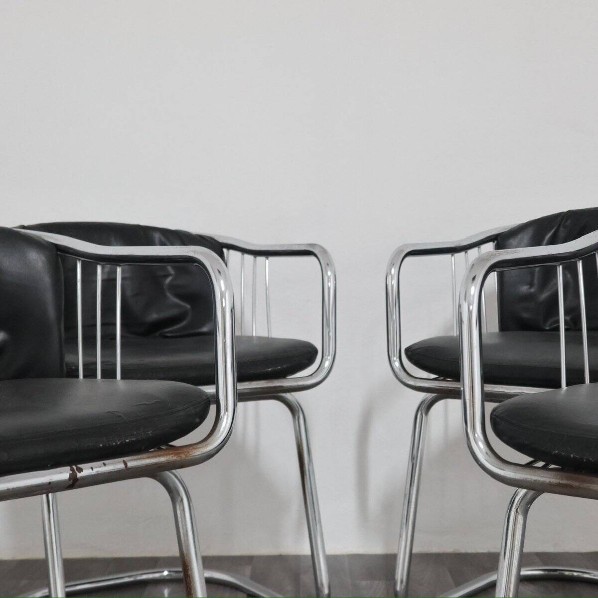 Steel Armchairs attributed to Gastone Rinaldi, 1970s, Set of 4