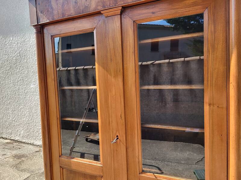 19th century empire style 2-door walnut bookcase