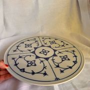 Decorated blue porcelain cake stand Bareuther Bavaria