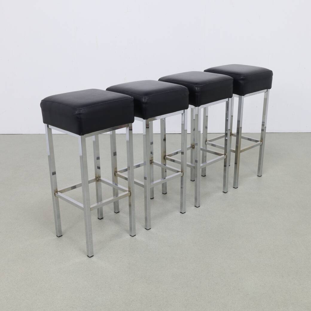 4x Chrome and Leather Bar Stools, 1980s