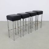 4x Chrome and Leather Bar Stools, 1980s
