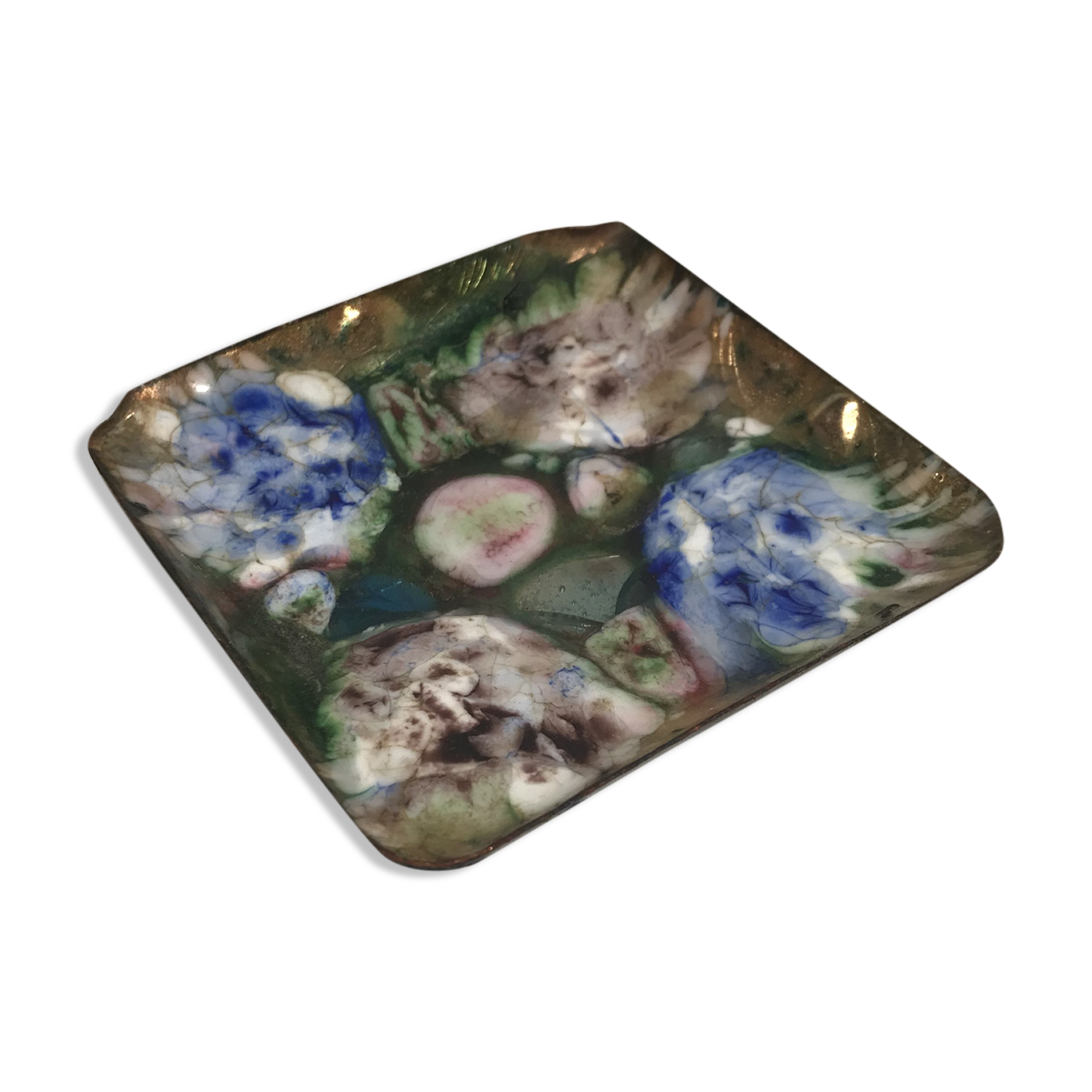 Empty cup pocket square coloured enamelled copper vintage