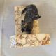 Pair of marble bookends and ruler representing a deer with his mother and a deer