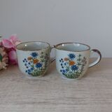 Set of two Mugs in Speckled Stoneware Small Wild Flowers Bohemian Retro