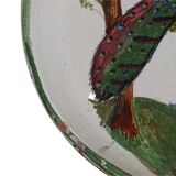 Bol ancien français en terre cuite émaillée à décor de paon