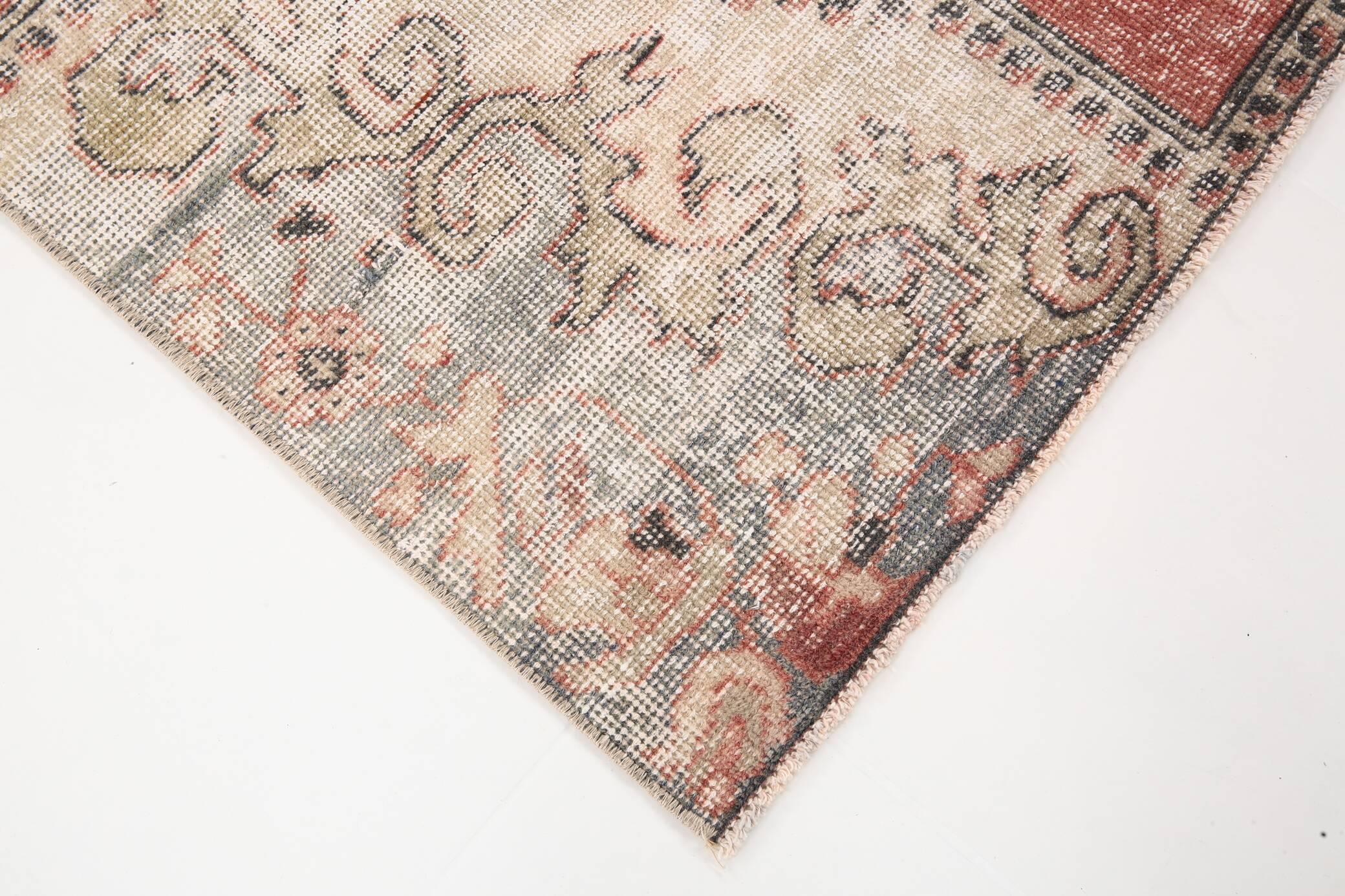 3x6 Rug For Laundry Room Red Beige Antique Vintage Rug, 110x193Cm SK 2797