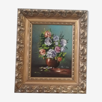 Peinture sur toile signé, "bouquet de fleurs"