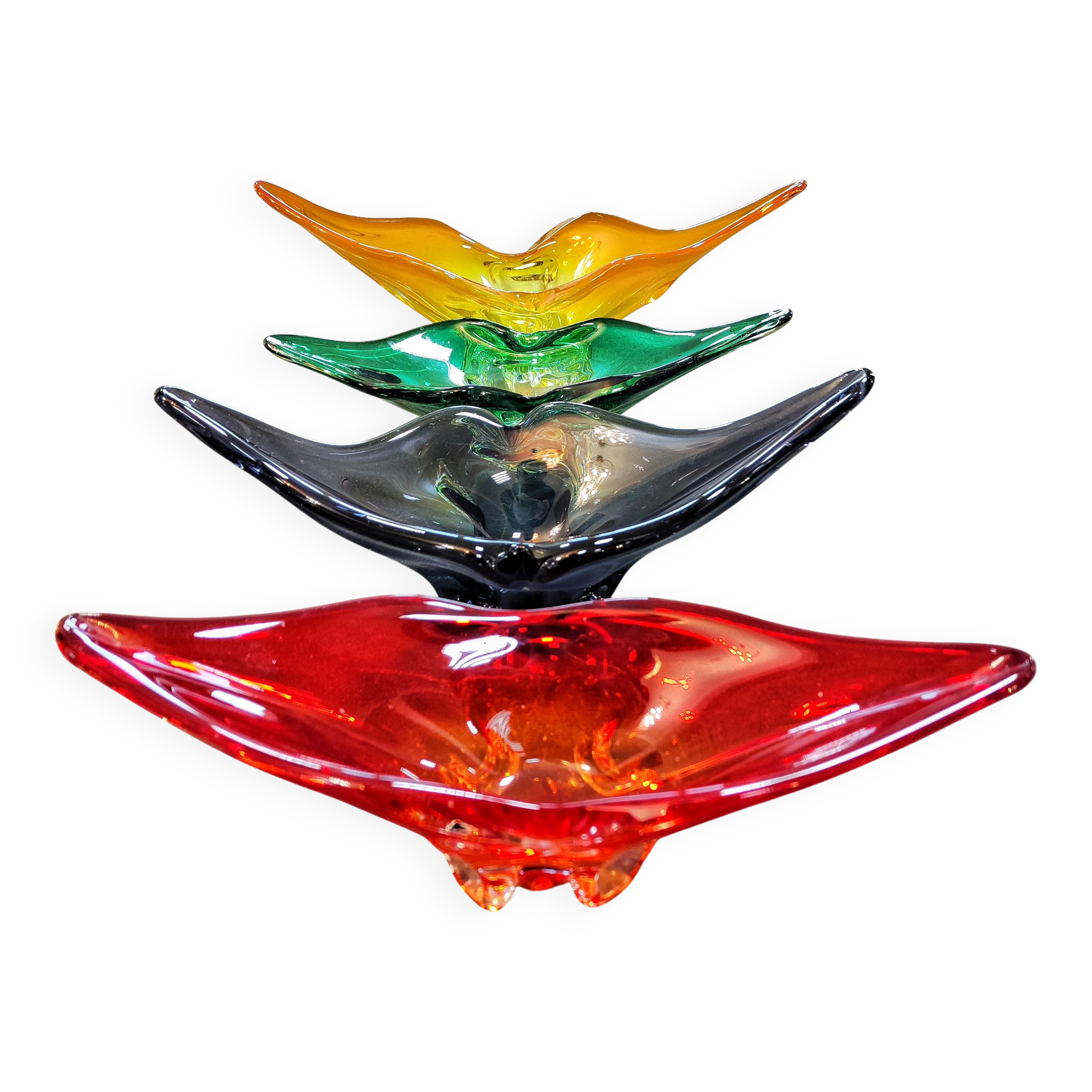 Set of 4 decorative glass bowls by Josef Hospodka, 1970s.