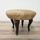 Vintage walnut pouf with fabric-covered seat, 1940s