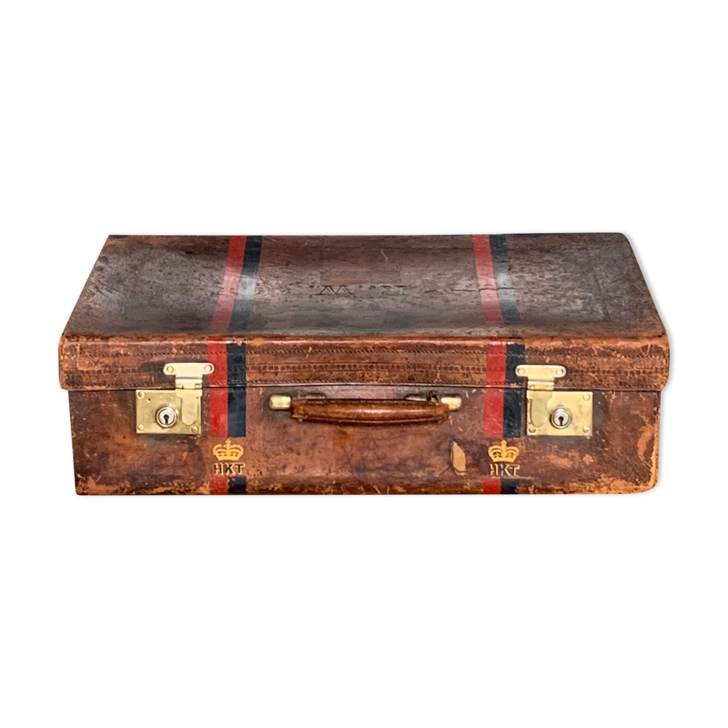Rare old English suitcase stamped with the royal crown