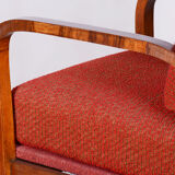 Restored Art Deco Armchair, Original Upholstery, Walnut, Veneer, Czech, 1930s