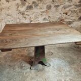 Antique solid oak table on cast iron base – France, 18th century