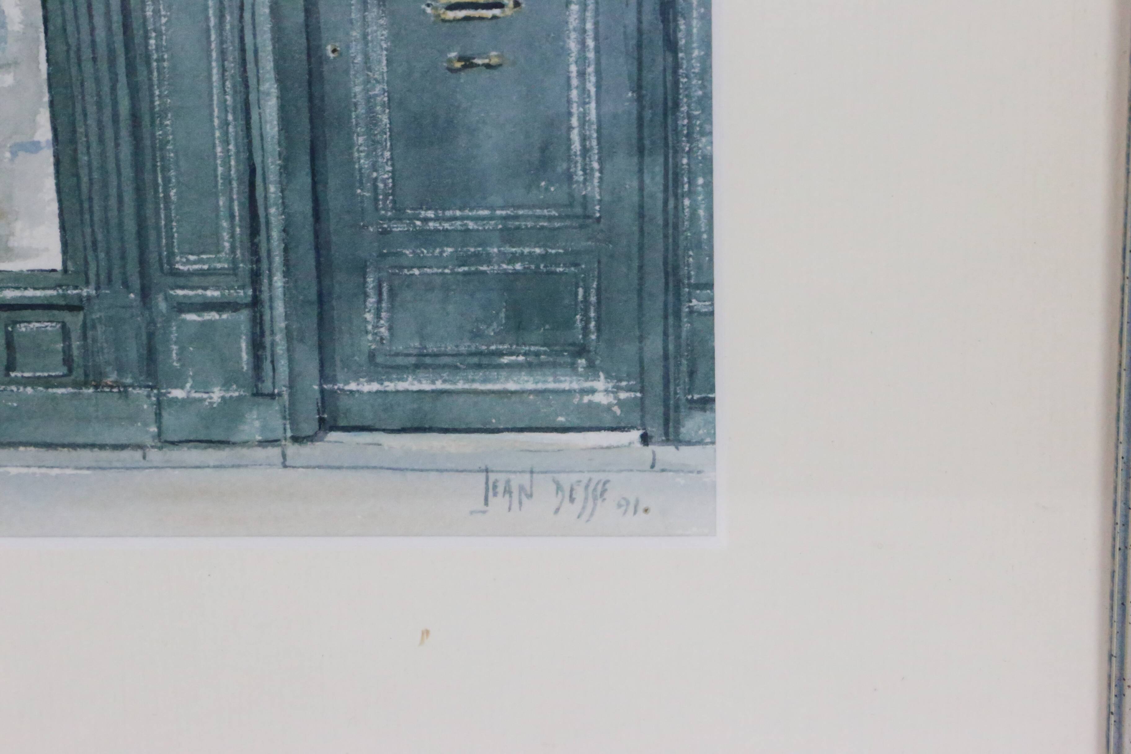 Watercolor 'The Bookstore' by Jean Desse, 1991