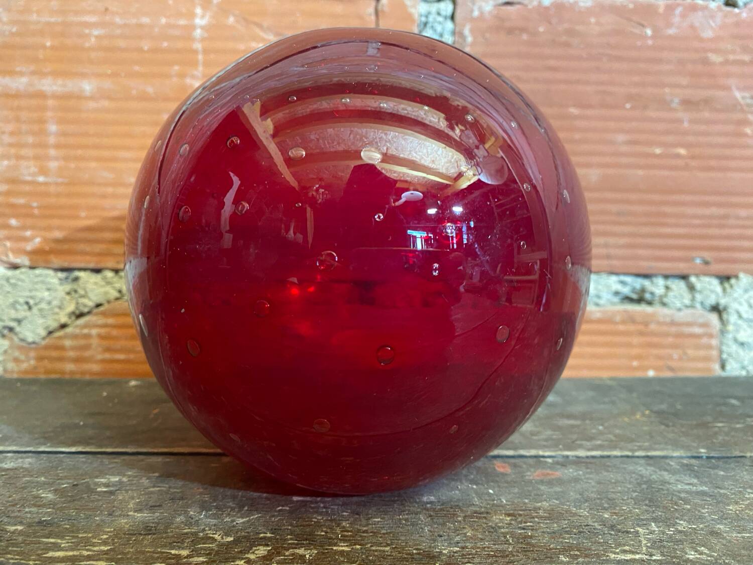 Vintage 1970s Murano Red Bubble Glass Ball Vase Soliflore