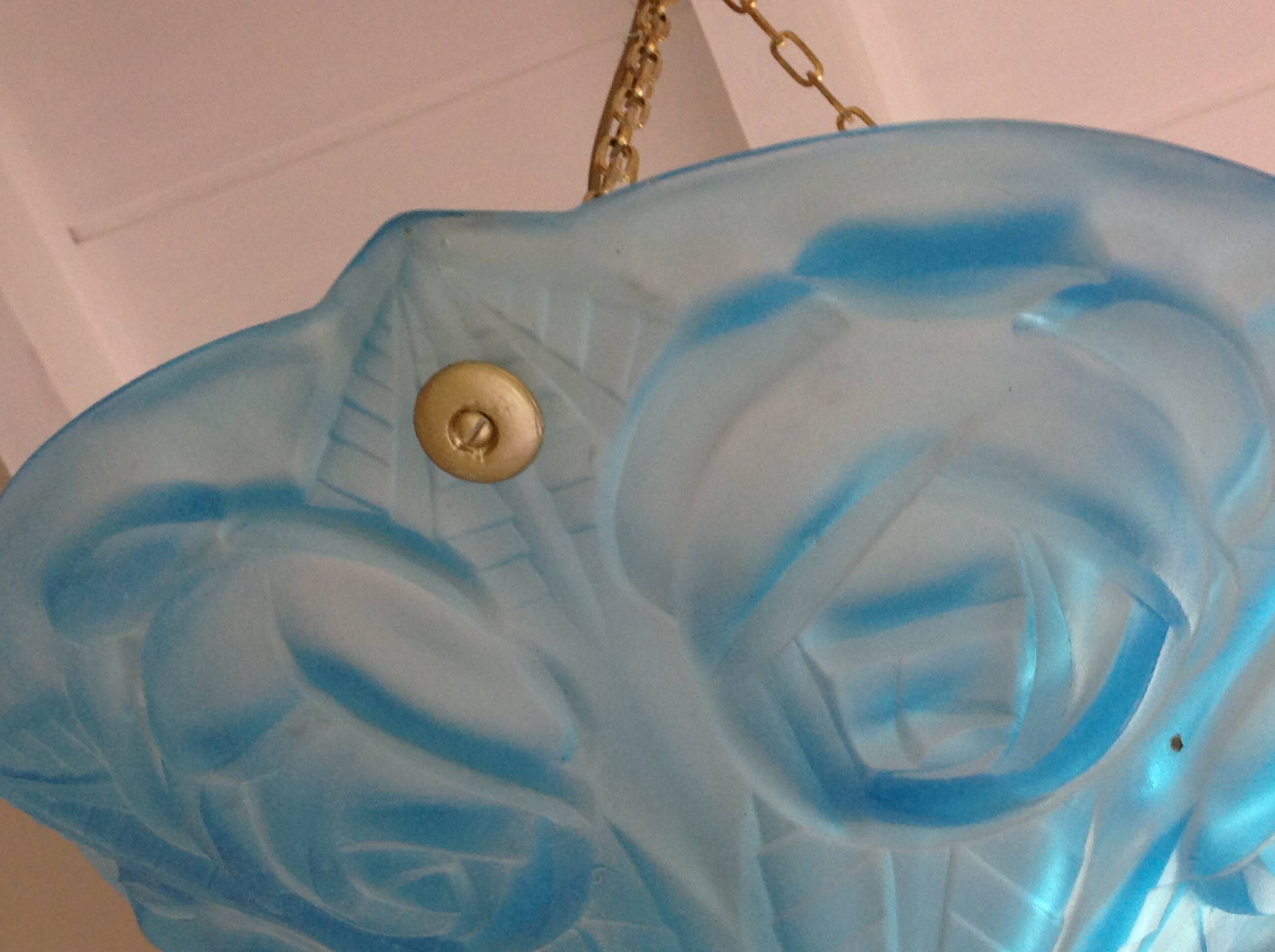 Suspension in blue glass paste signed Degué / art deco style