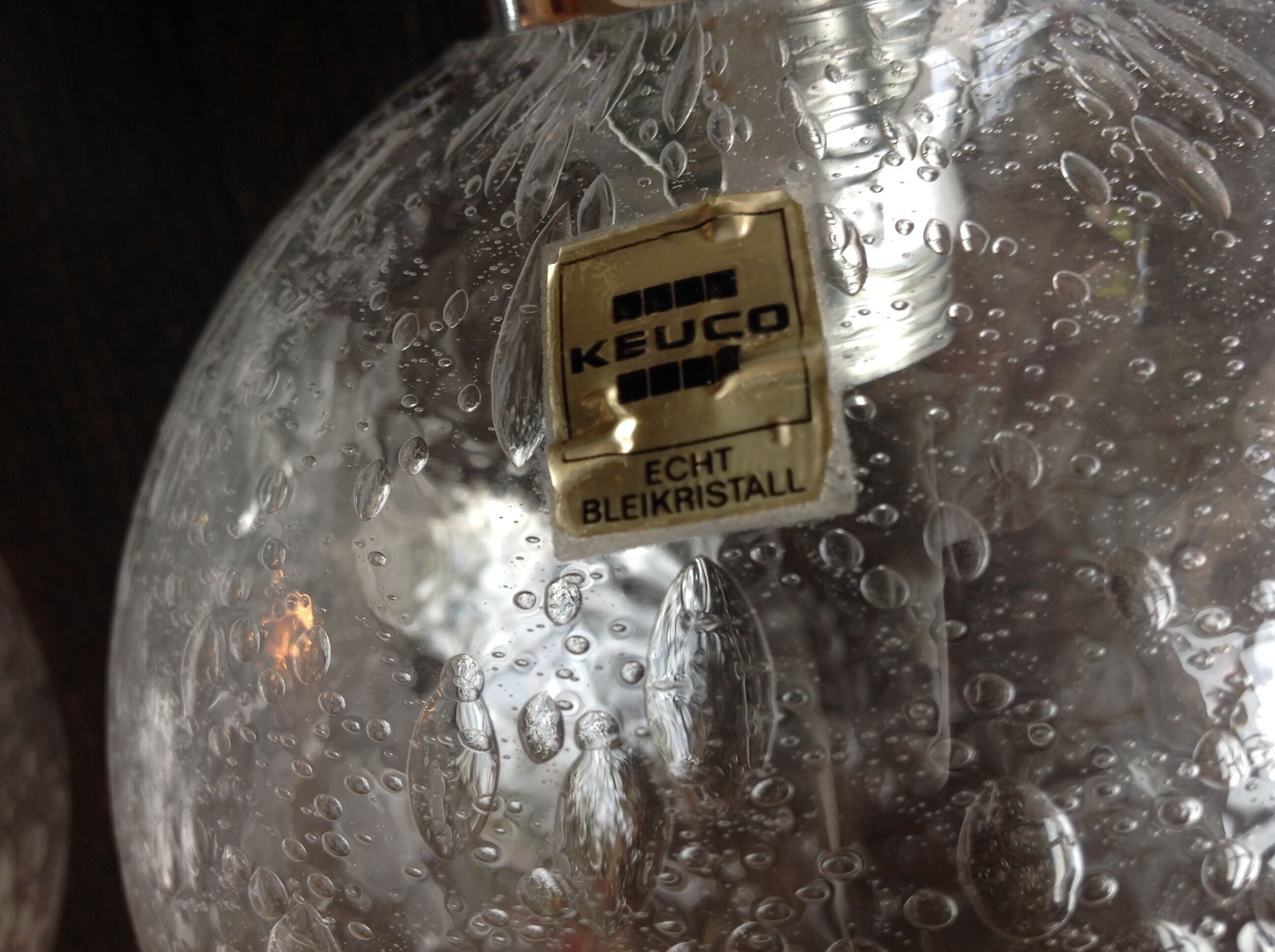 Pair of chrome sconces and crystal globe bubbled by Keuco / vintage 70s
