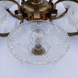Antique Art Deco brass and glass chandelier