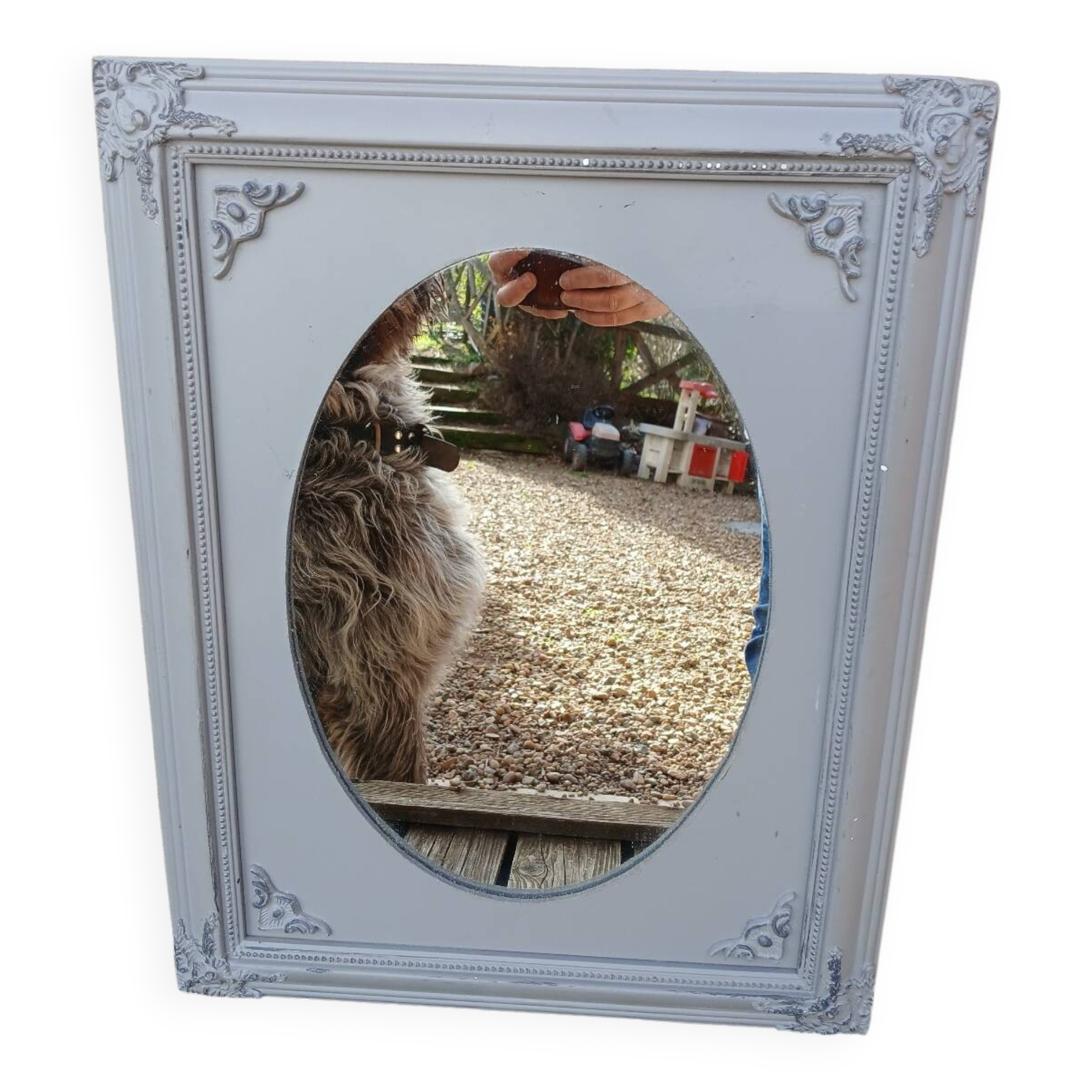 Mirror with a grey wooden frame