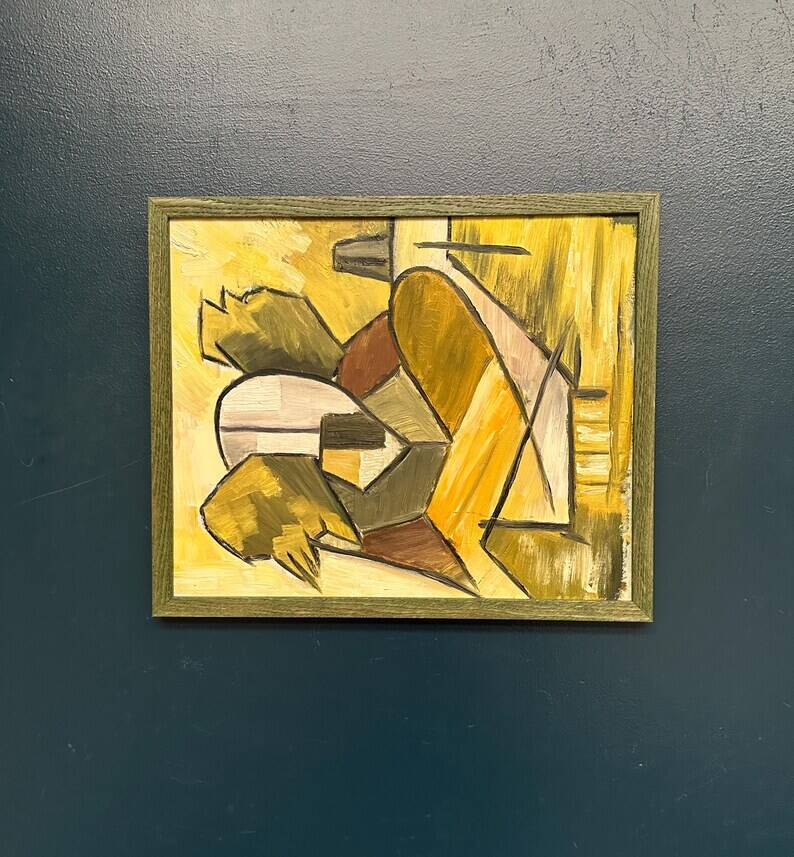 Huile sur panneau d'origine suédoise – « Composition abstraite » – Signée – Vintage