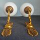 Pair of vintage brass and opaline wall lights