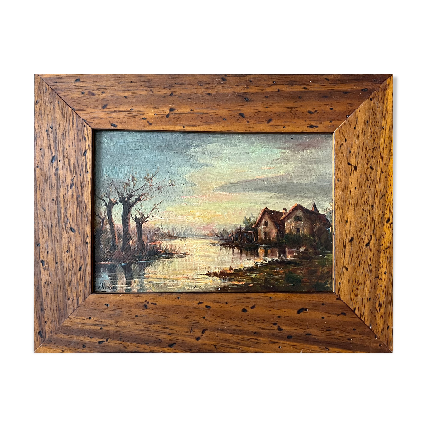 Painting, "Sunset over the houses by the water" by Allera