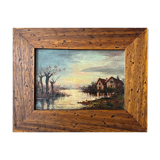 Painting, "Sunset over the houses by the water" by Allera