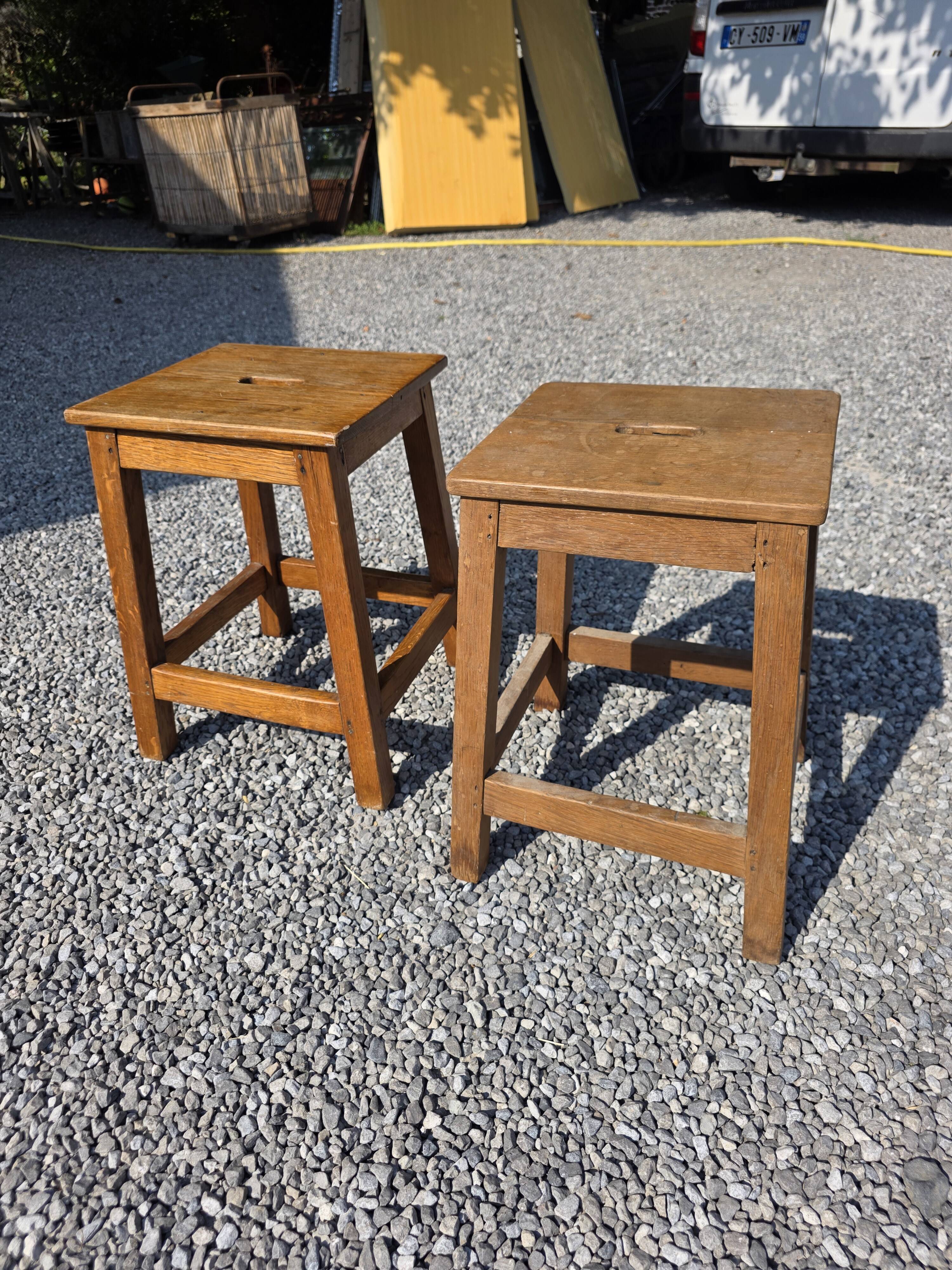 Pair of low stools in solid oak