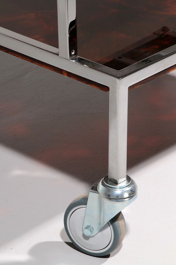 Chariot de bar en chrome et faux tortue