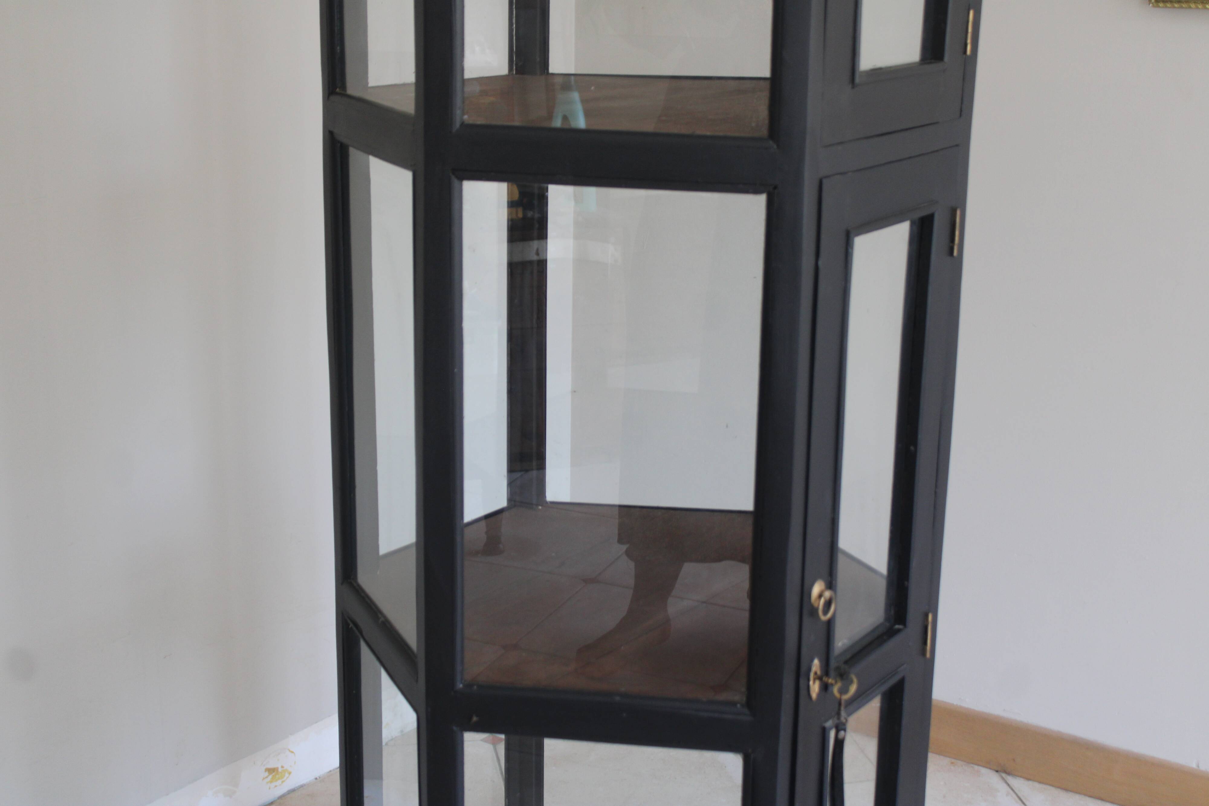 Antique black hexagonal display cabinet – 180 cm