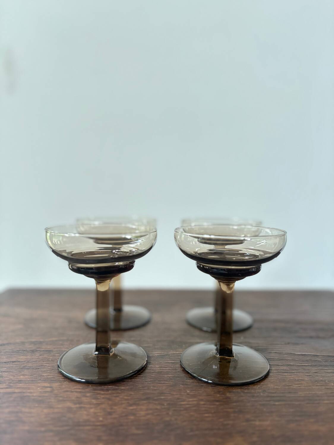 Set of 4 art deco smoked glass glasses