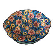 Oval fruit cup in Longwy enamels with floral decoration