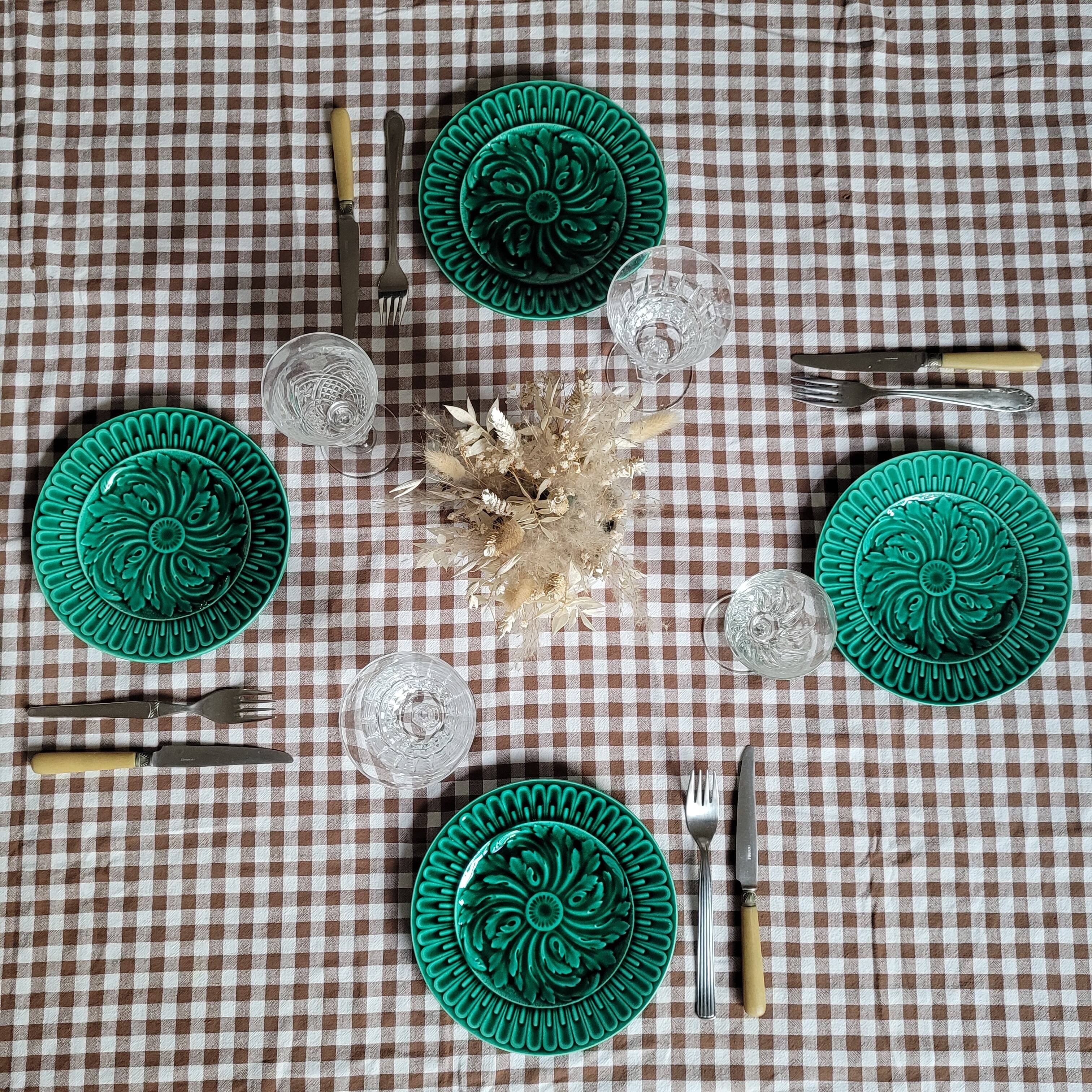 La Redoute x Selency set of 4 green barbotine plates