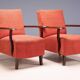 Paire de fauteuils vintage des années 50 avec accoudoirs en bois, Tchécoslovaquie, 72 × 61 × 82 cm