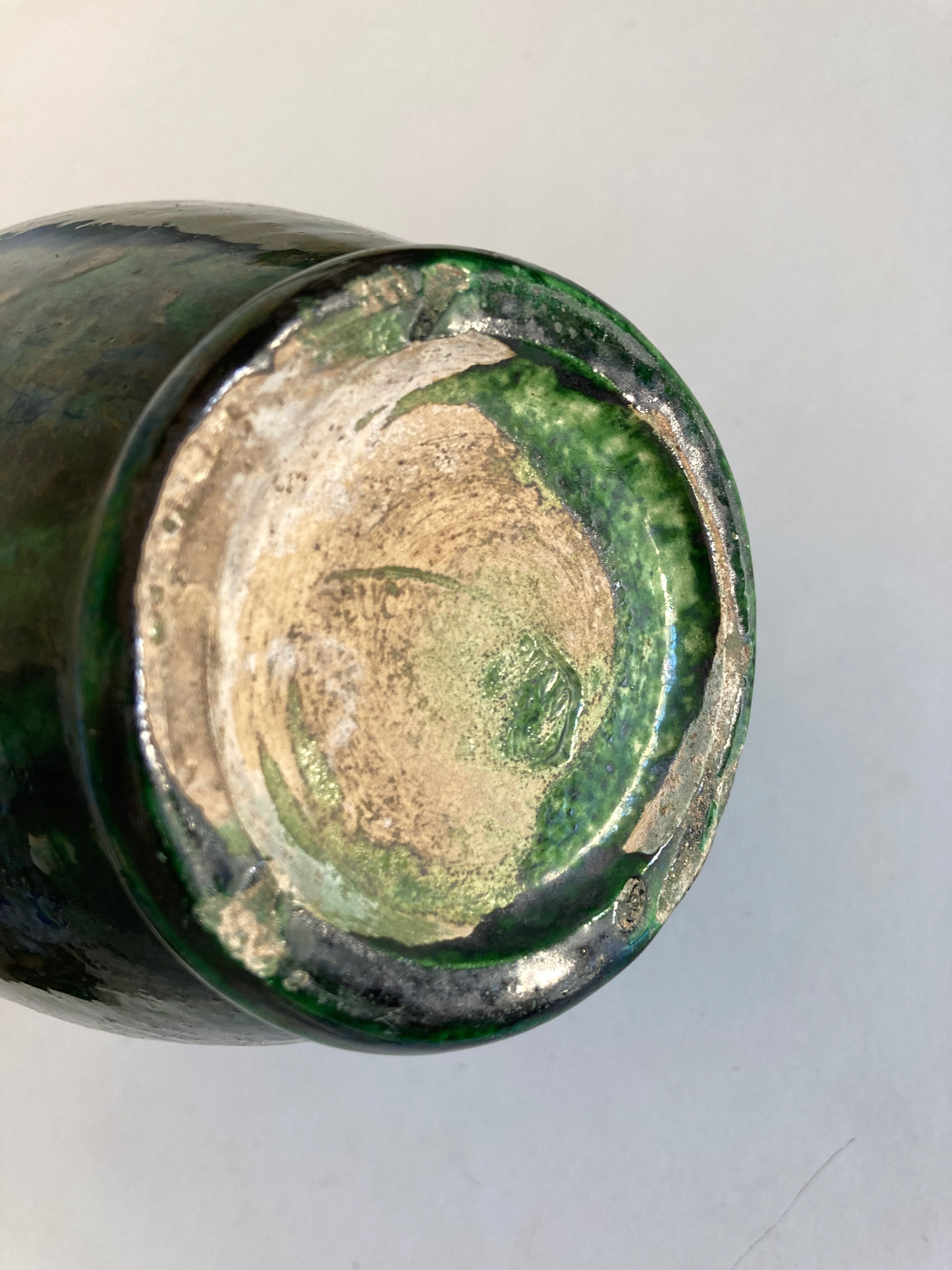Glazed earthenware pitcher vase in green, Vaullauris, 1960.