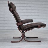 1970s, Scandinavian armchair, original condition, furniture leather, bent wood, canvas.