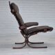 Fauteuil scandinave, état d'origine, meuble cuir, bois courbé, toile, années 1970