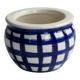Vintage ceramic cache-pot with navy blue gingham pattern.
