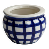 Vintage ceramic cache-pot with navy blue gingham pattern.