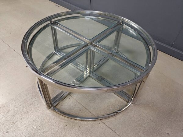 Tables basses gigognes en métal chromé, années 1970
