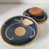Pair of handcrafted bowls by Le Fer Rouge with blue and beige decor