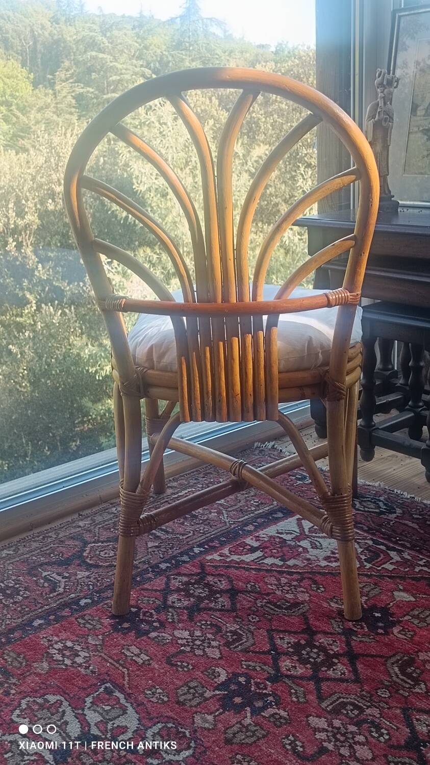 Chaise vintage en rotin et bambou, France, des années 1960