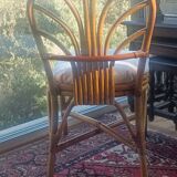 Chaise vintage en rotin et bambou, France, des années 1960