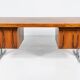 Bureau moderne du milieu du siècle en bois et chrome, Italie, années 1970