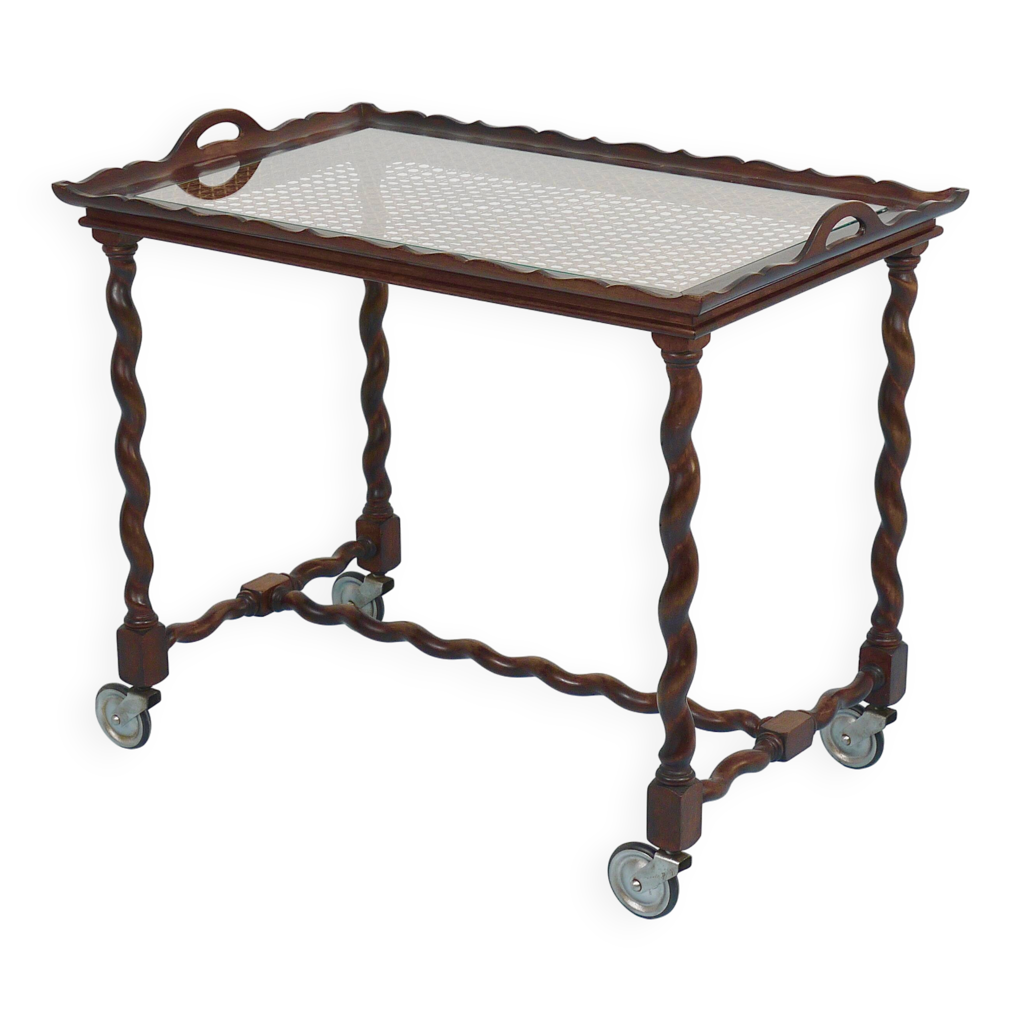 Antique Neo-Baroque Italian Barley Twist Bar Cart Serving Trolley, 1920s