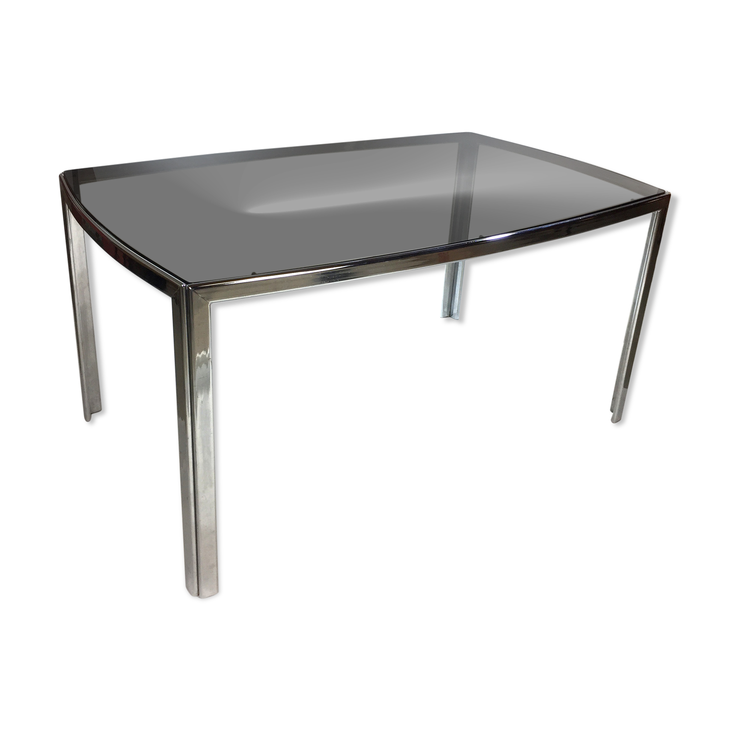 Metal base dining table and smoky tempered glass tray 70/80s