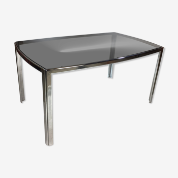Metal base dining table and smoky tempered glass tray 70/80s