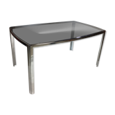 Metal base dining table and smoky tempered glass tray 70/80s