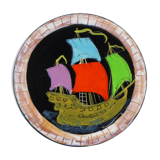 Ceramics plate cerenne "bateau" Vallauris 50/60 crociani/capron/chabaneix.